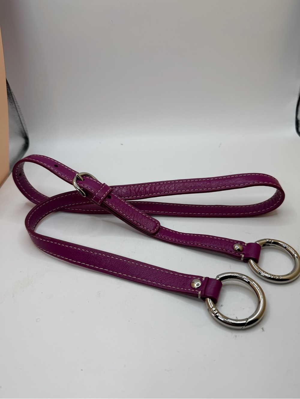 Coach Women's Purple Leather Strap with Silver Rings.  Strap only.